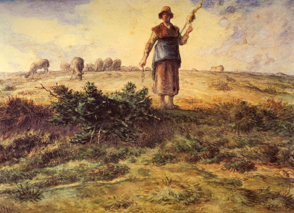 Jean Francois Millet A Shepherdess and her Flock